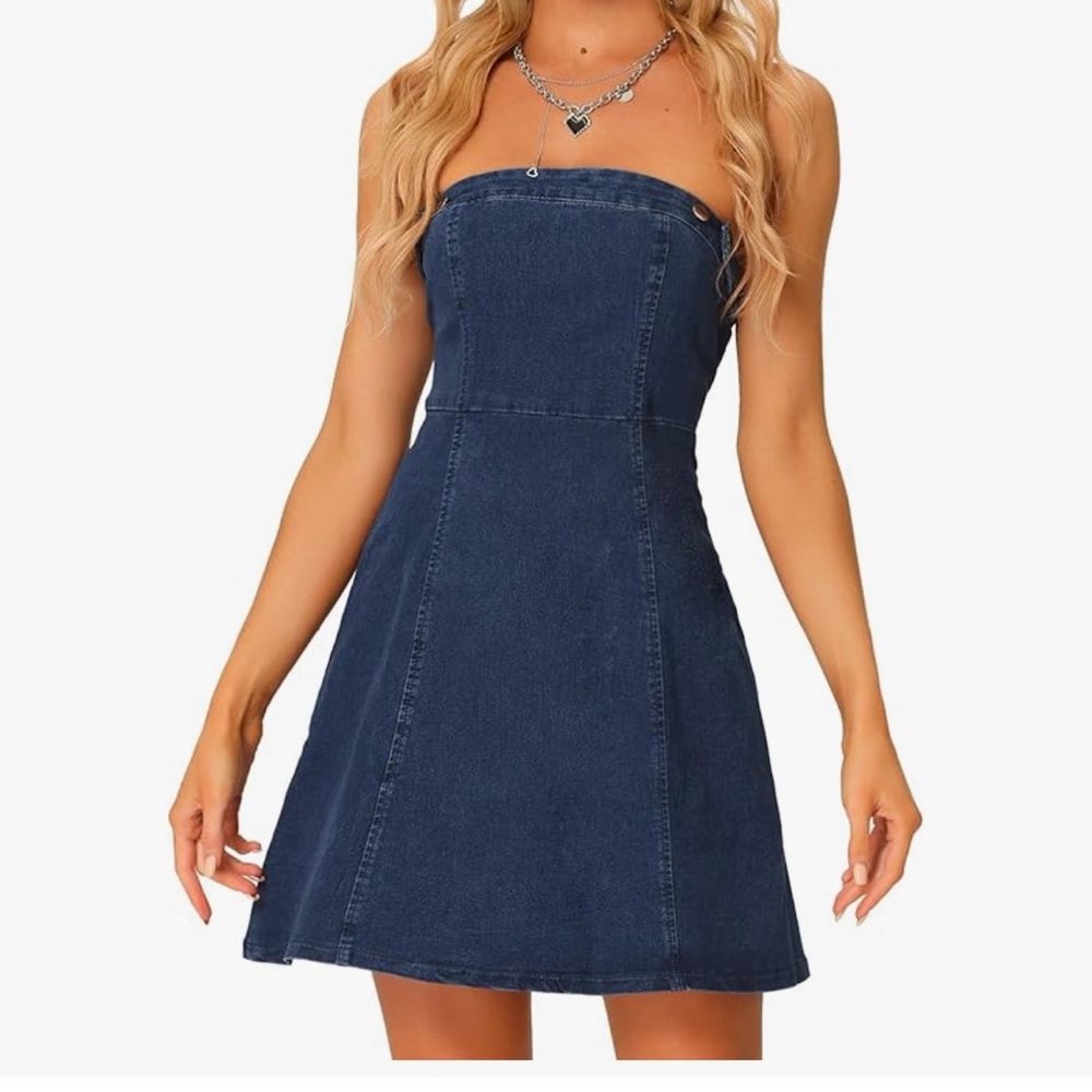 Strapless Dark Indigo Denim A-Line Mini Dress